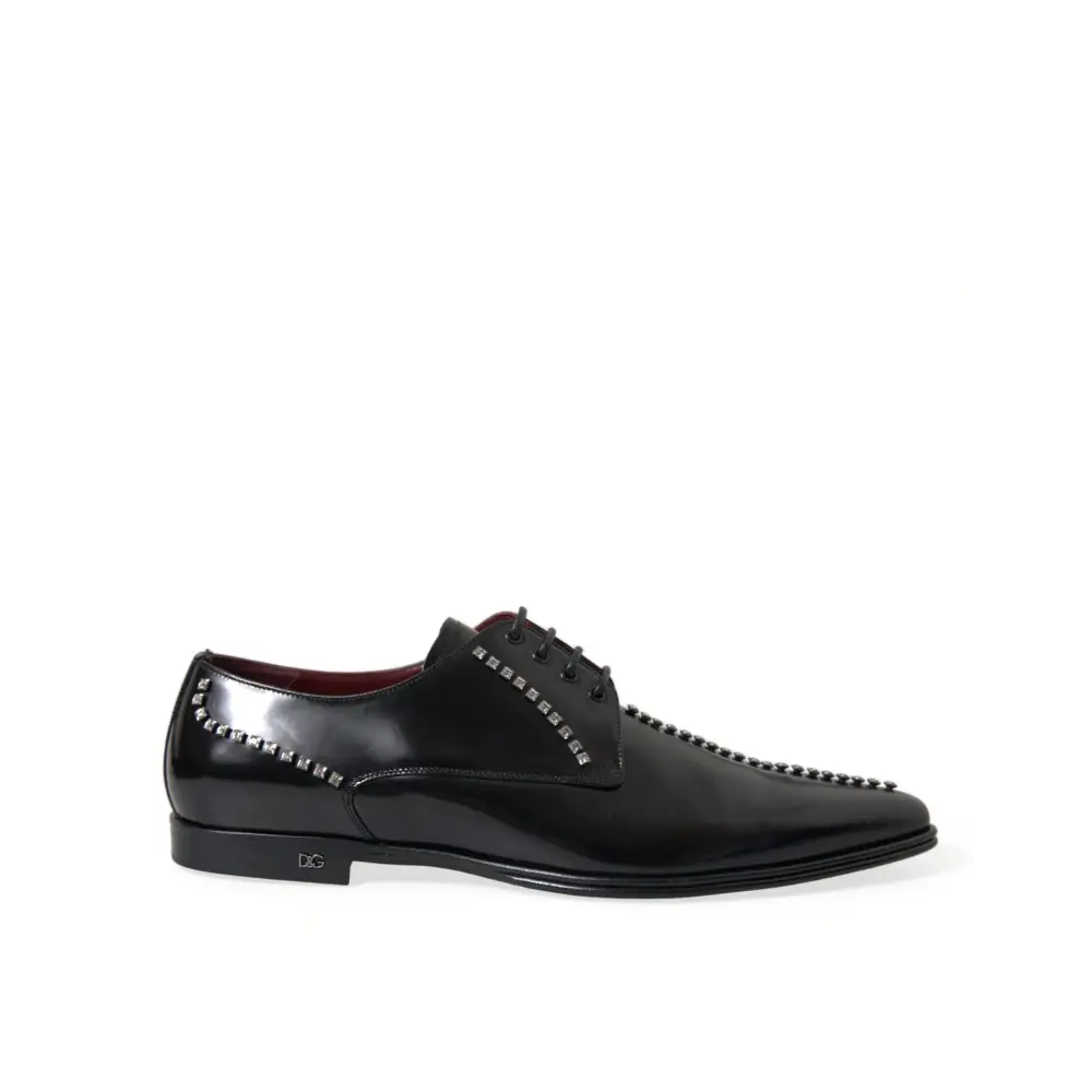 Dolce & Gabbana Black Leather Crystal Dress Formal Shoes