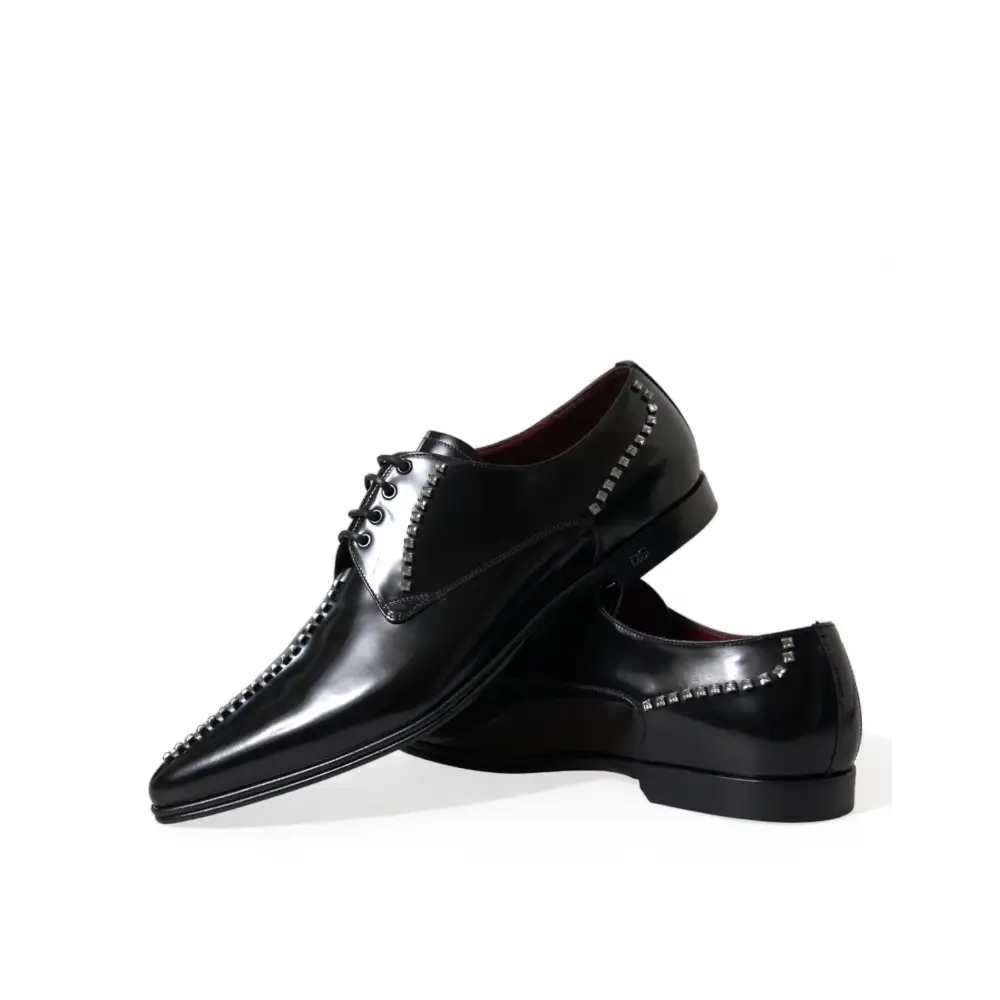 Dolce & Gabbana Black Leather Crystal Dress Formal Shoes