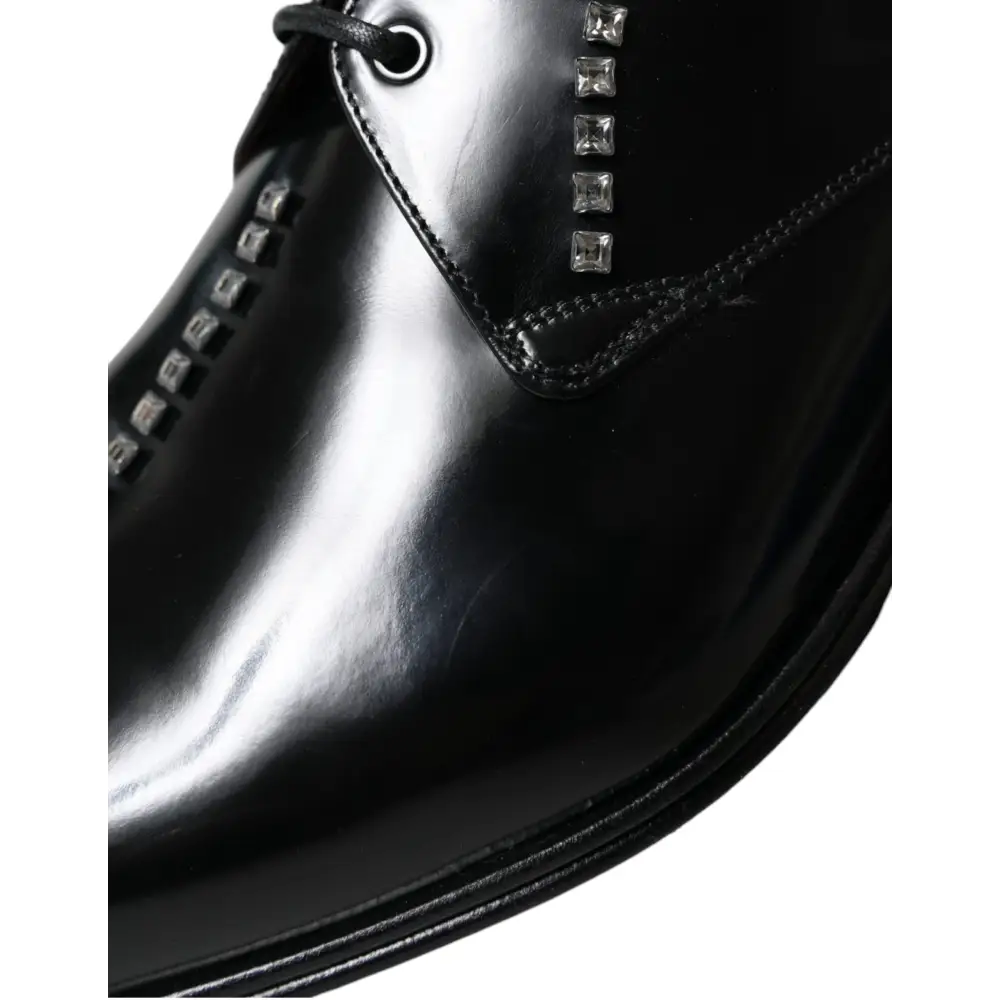 Dolce & Gabbana Black Leather Crystal Dress Formal Shoes