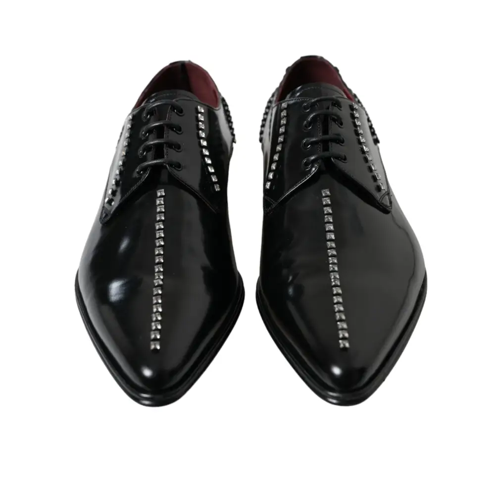 Dolce & Gabbana Black Leather Crystal Dress Formal Shoes
