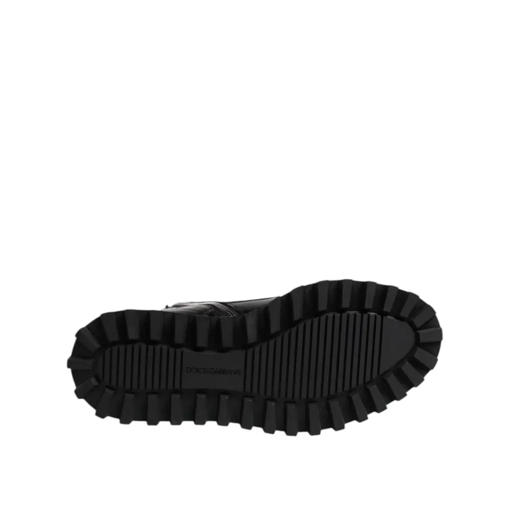 Dolce & Gabbana Black Leather Lace Up Mid Calf Boots Shoes - EU42/US9