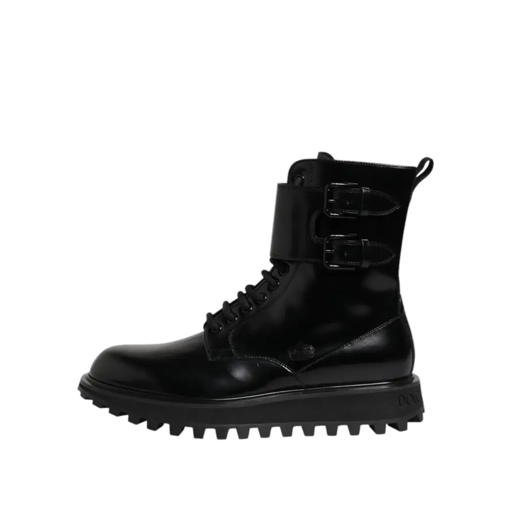 Dolce & Gabbana Black Leather Lace Up Mid Calf Boots Shoes - EU42/US9