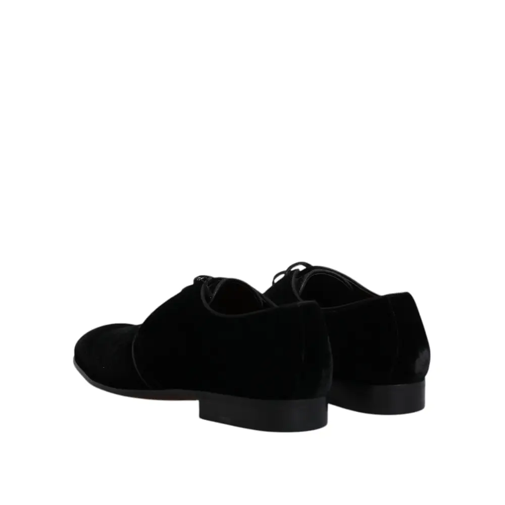 Dolce & Gabbana Black Velvet Leather Lace Up Derby Shoes - EU41.5/US8.5