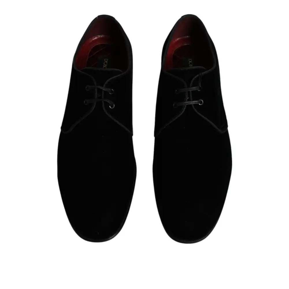 Dolce & Gabbana Black Velvet Leather Lace Up Derby Shoes - EU41.5/US8.5