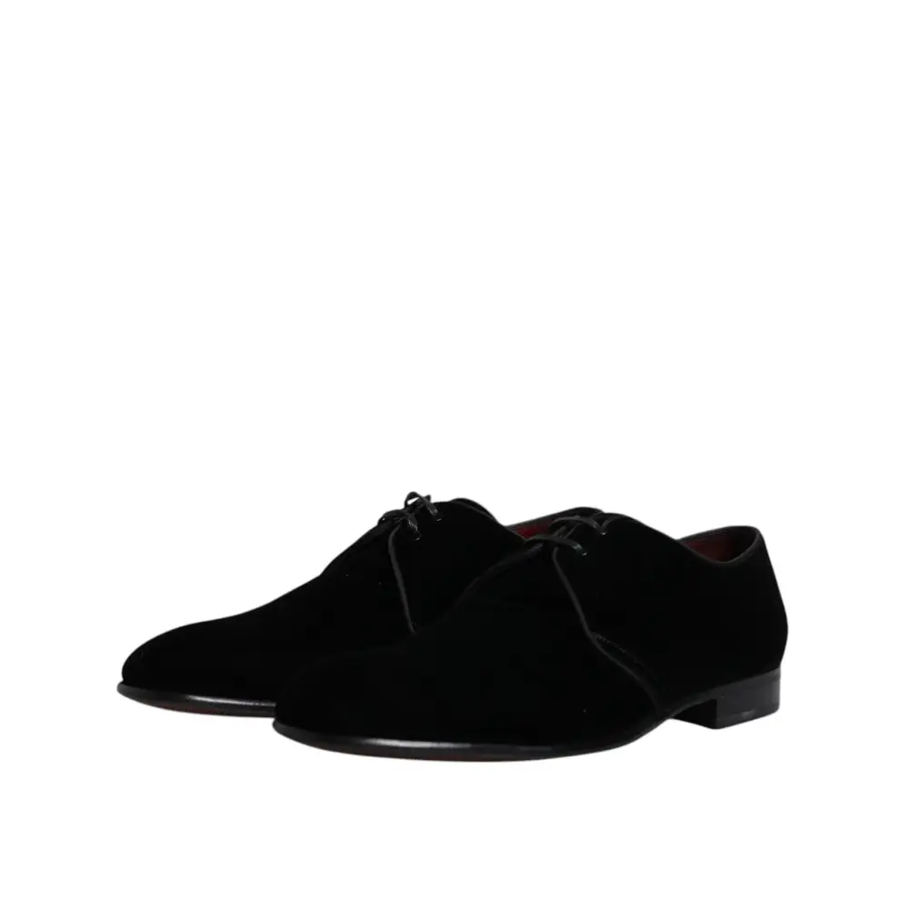 Dolce & Gabbana Black Velvet Leather Lace Up Derby Shoes - EU41.5/US8.5