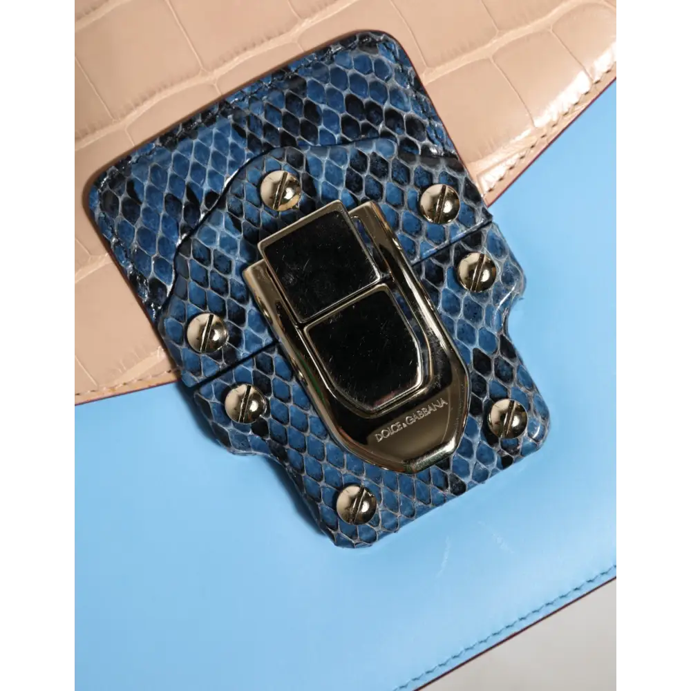 Dolce & Gabbana Blau Beige Exotisches Leder LUCIA Crossbody Tasche