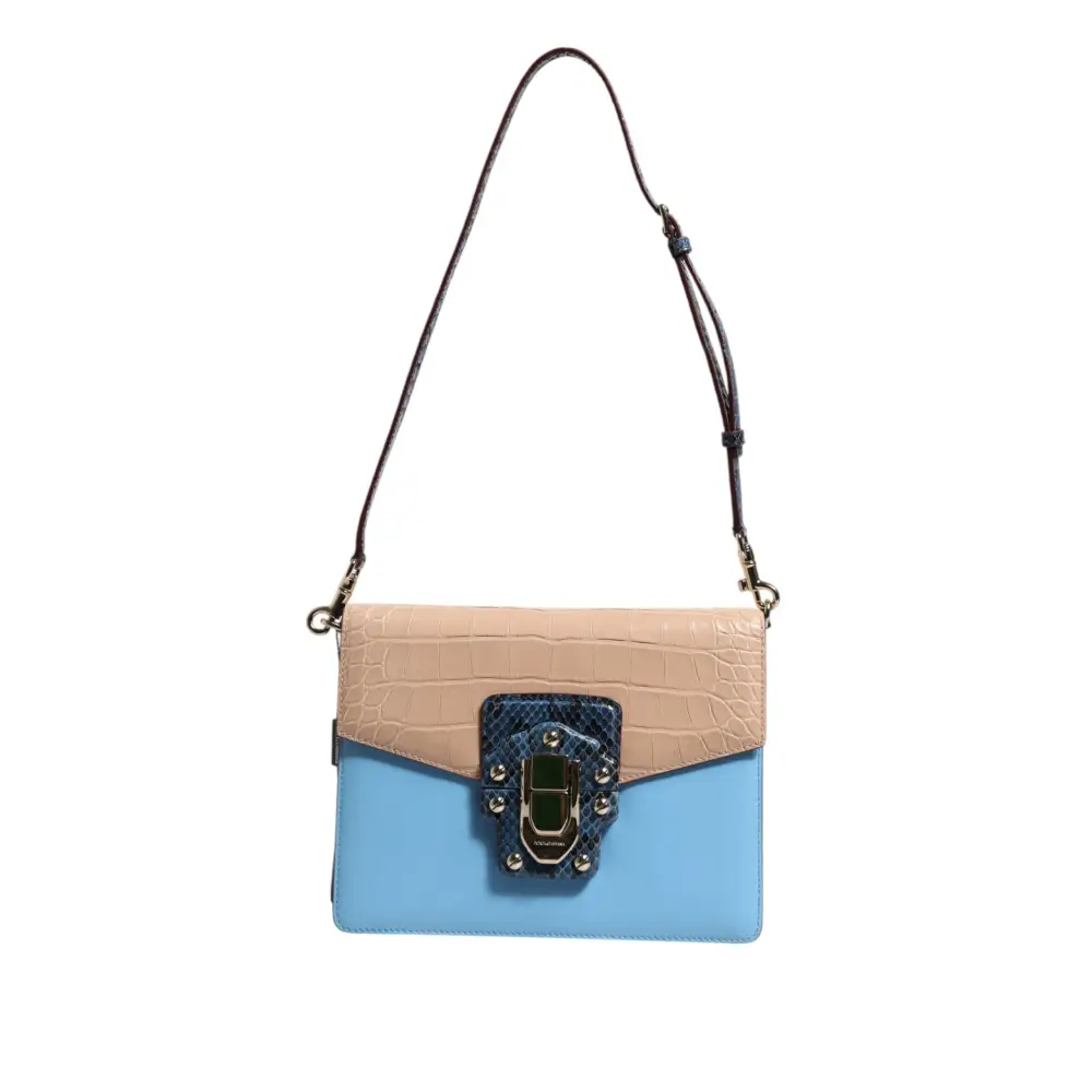Dolce & Gabbana Blau Beige Exotisches Leder LUCIA Crossbody Tasche
