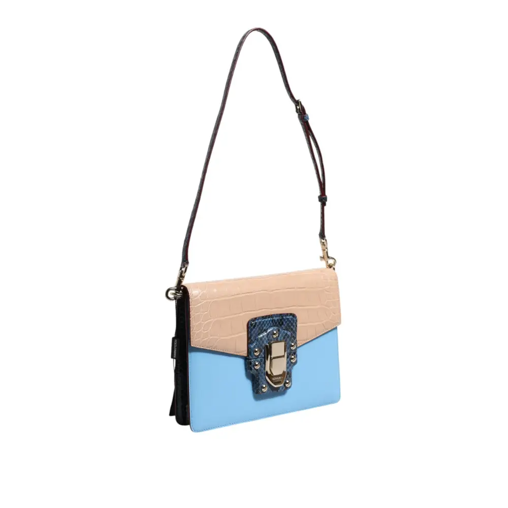 Dolce & Gabbana Blau Beige Exotisches Leder LUCIA Crossbody Tasche