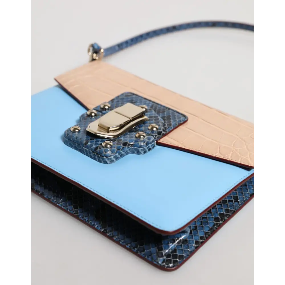 Dolce & Gabbana Blau Beige Exotisches Leder LUCIA Crossbody Tasche