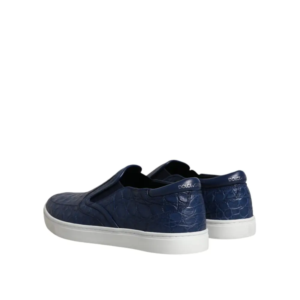 Dolce & Gabbana Blau Croc Exotische Leder Männer Turnschuhe Schuhe - EU41/US8