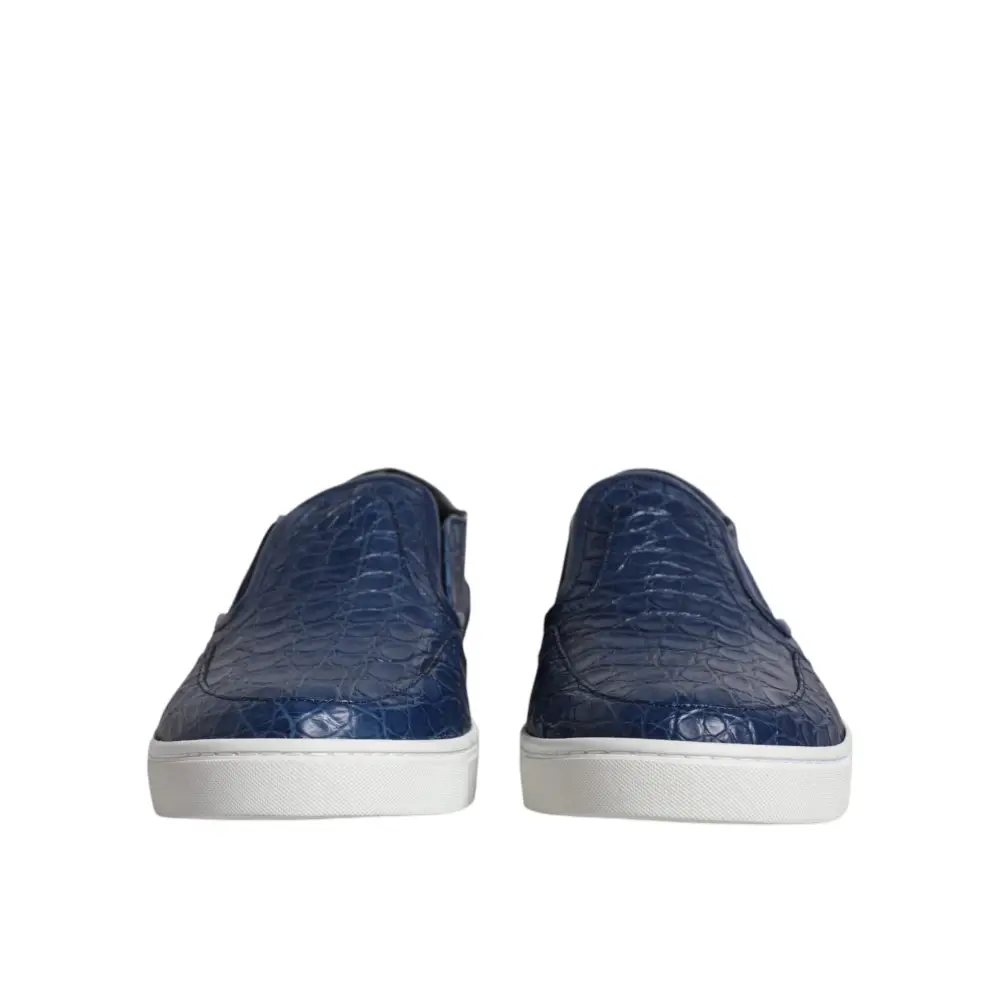 Dolce & Gabbana Blau Croc Exotische Leder Männer Turnschuhe Schuhe - EU41/US8