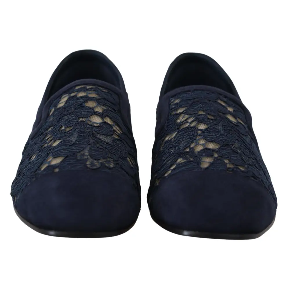 Dolce & Gabbana Blau Floral Spitze Slip Ons Loafers Flats Schuhe