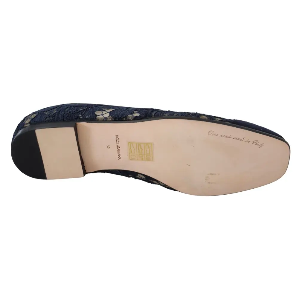 Dolce & Gabbana Blau Floral Spitze Slip Ons Loafers Flats Schuhe