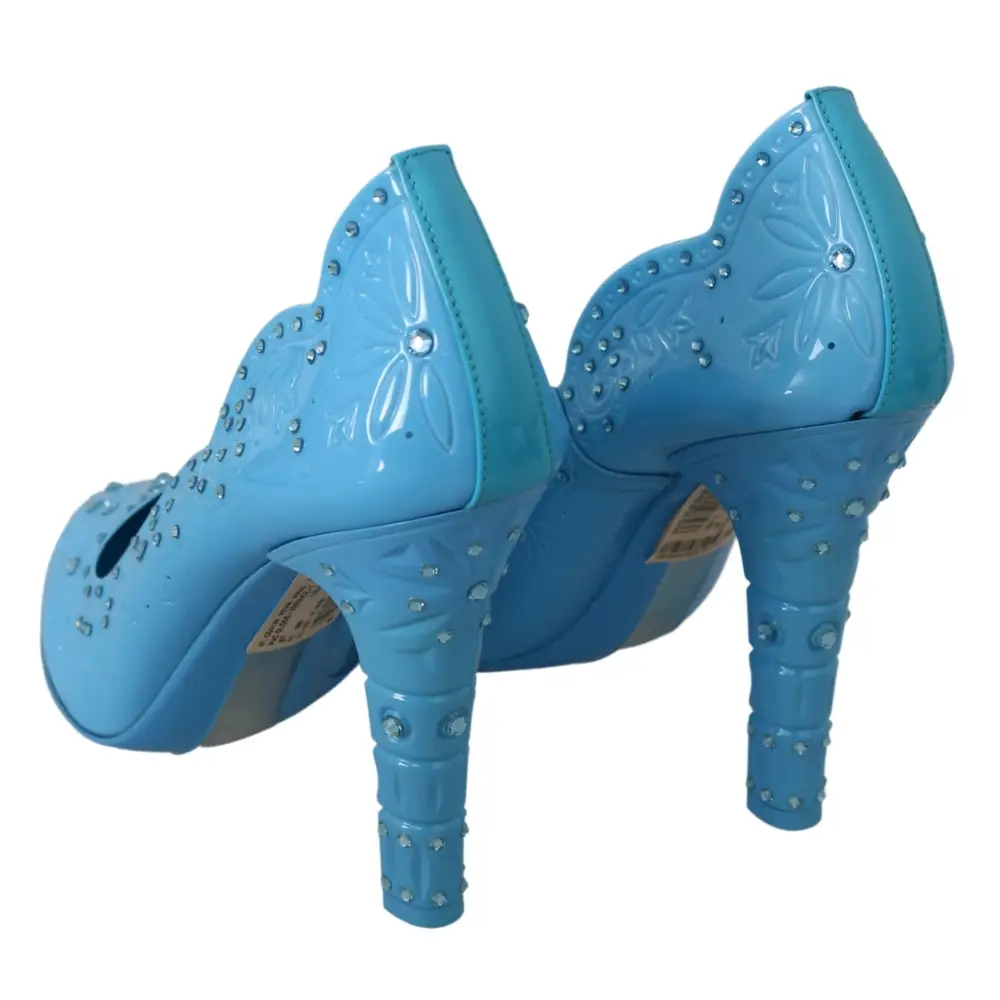 Dolce & Gabbana Blau Kristall Floral CINDERELLA Heels Schuhe - EU39/US8.5
