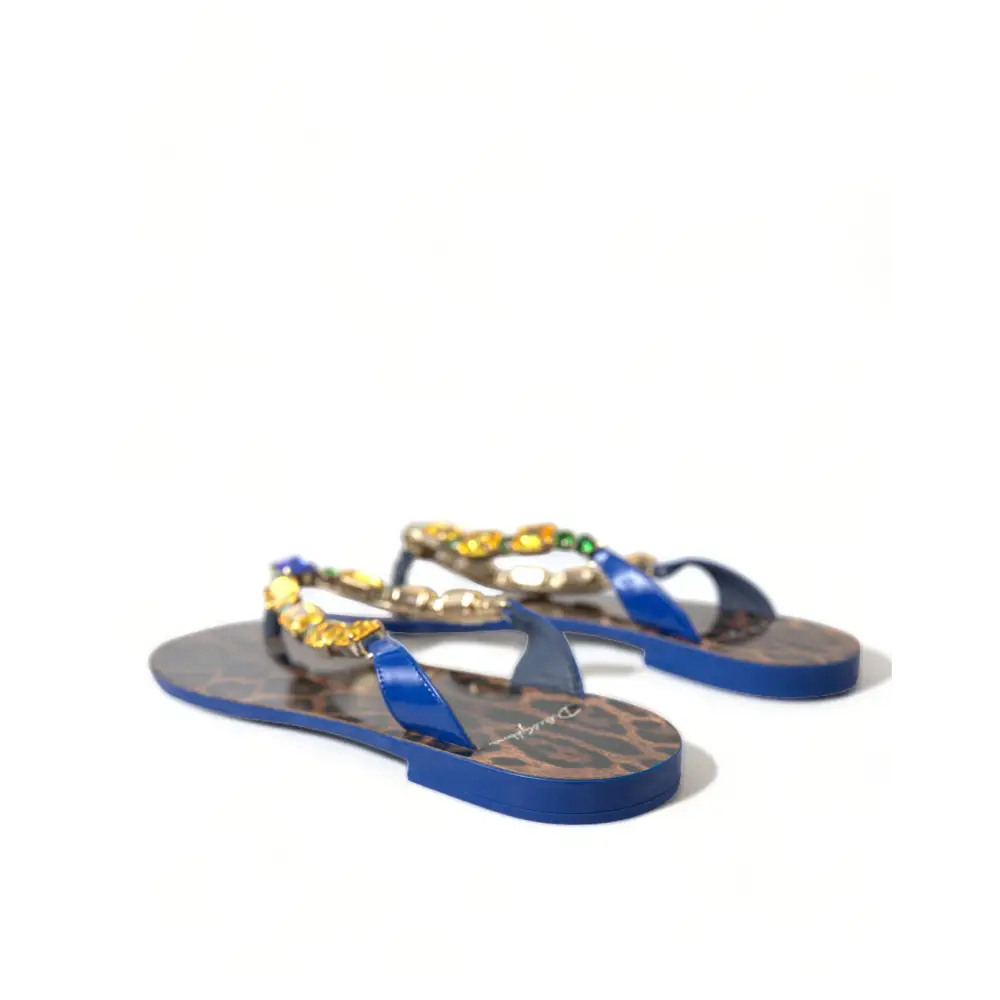 Dolce & Gabbana Blau Kristalle Flats Sandalen Beachwear Schuhe