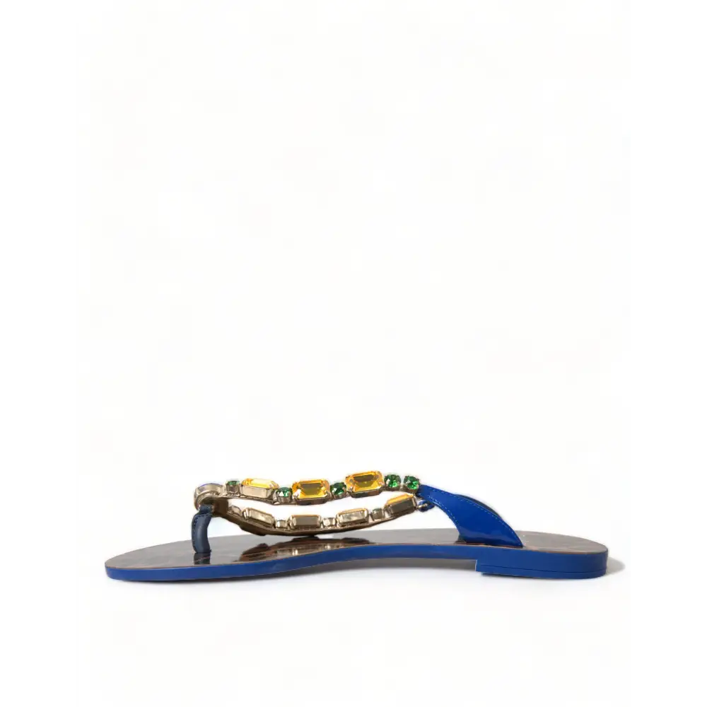 Dolce & Gabbana Blau Kristalle Flats Sandalen Beachwear Schuhe