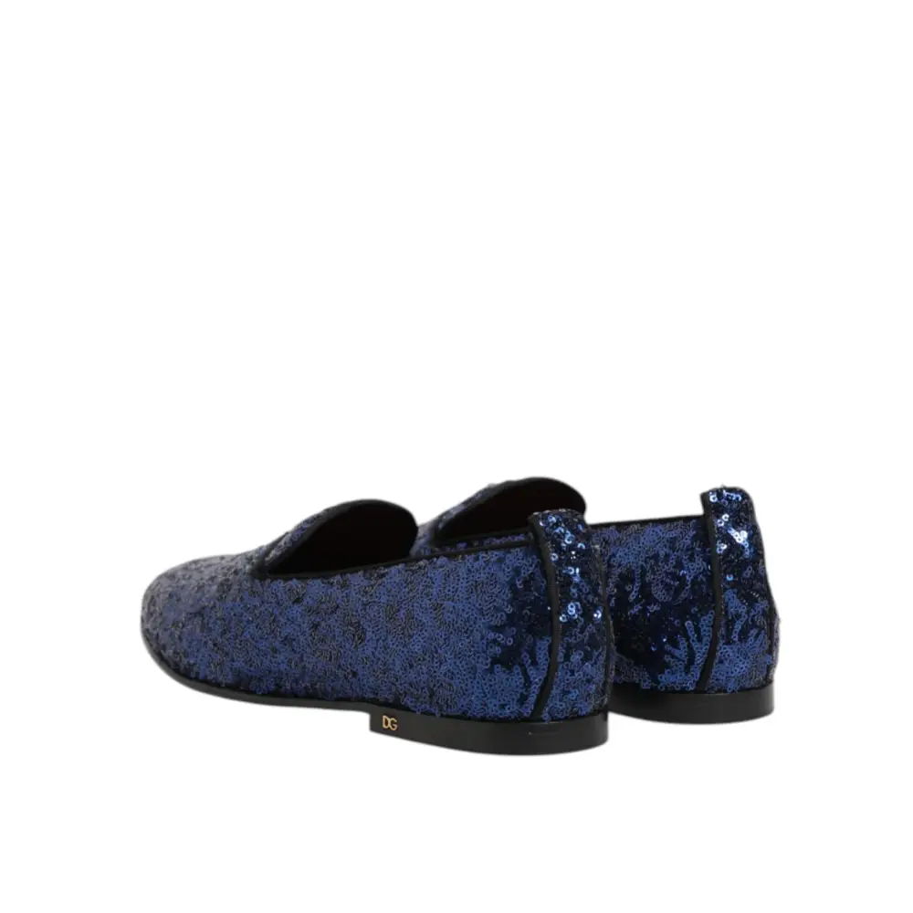 Dolce & Gabbana Blau Pailletten Loafers Hausschuhe Männer Kleid Schuhe