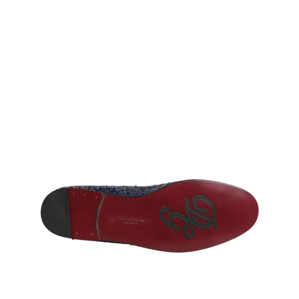 Dolce & Gabbana Blau Pailletten Loafers Hausschuhe Männer Kleid Schuhe