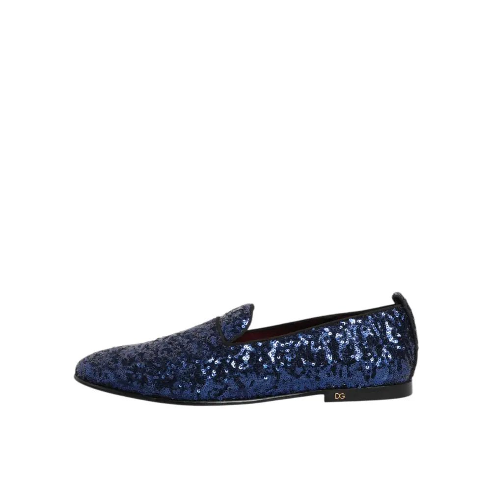 Dolce & Gabbana Blau Pailletten Loafers Hausschuhe Männer Kleid Schuhe