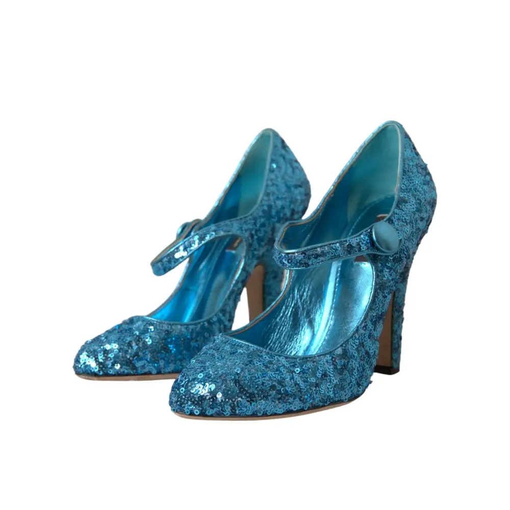Dolce & Gabbana Blau Pailletten Mary Jane Pumps High Heels Schuhe - EU39/US8.5