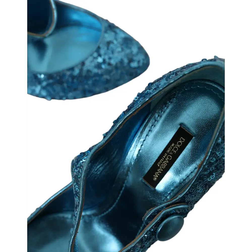 Dolce & Gabbana Blau Pailletten Mary Jane Pumps High Heels Schuhe - EU39/US8.5