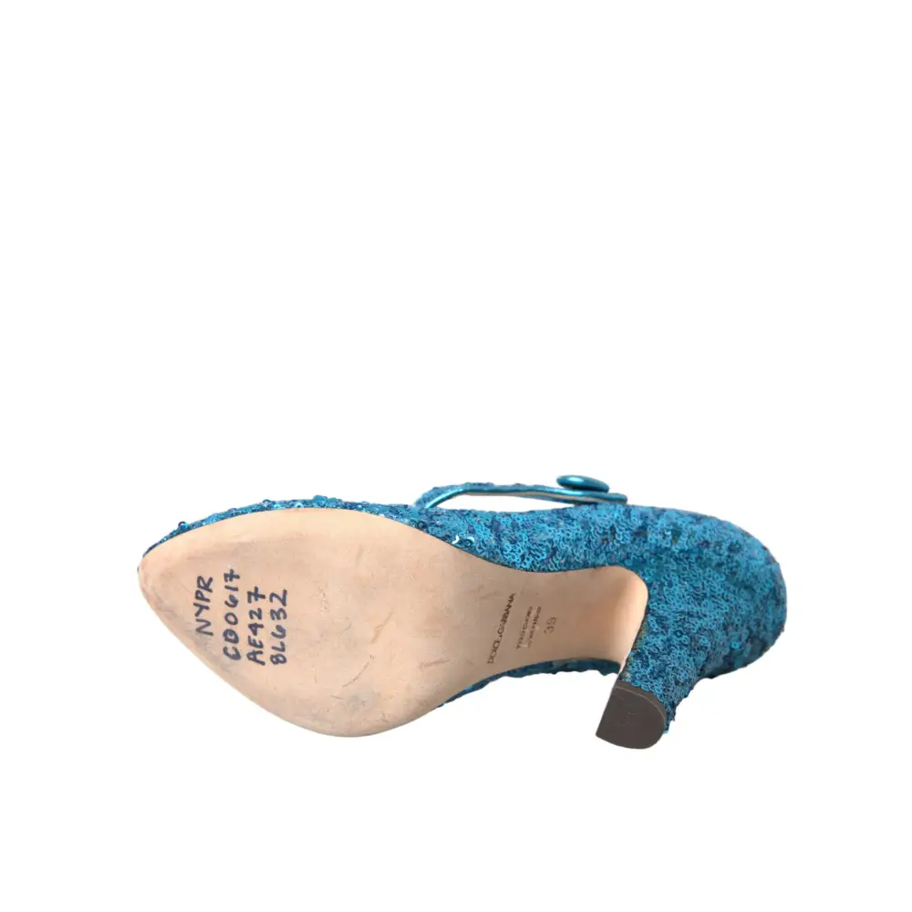 Dolce & Gabbana Blau Pailletten Mary Jane Pumps High Heels Schuhe - EU39/US8.5