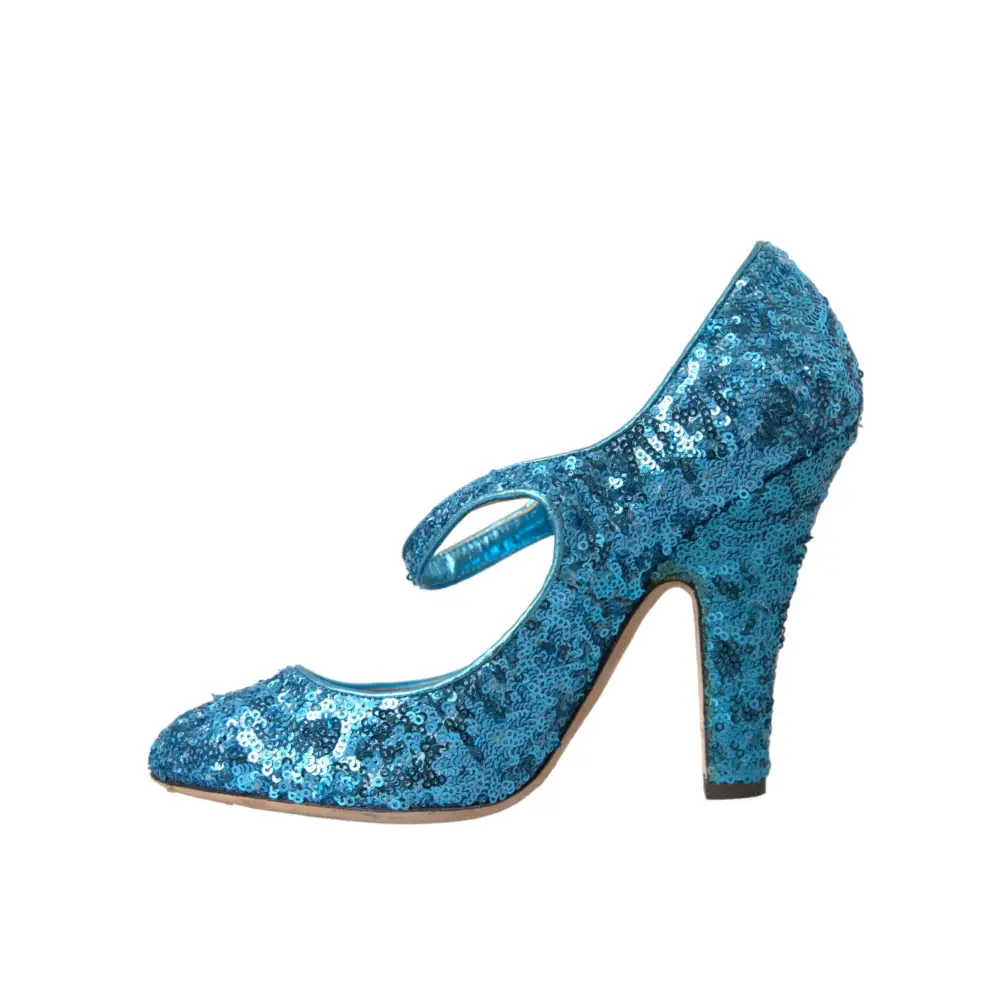 Dolce & Gabbana Blau Pailletten Mary Jane Pumps High Heels Schuhe - EU39/US8.5