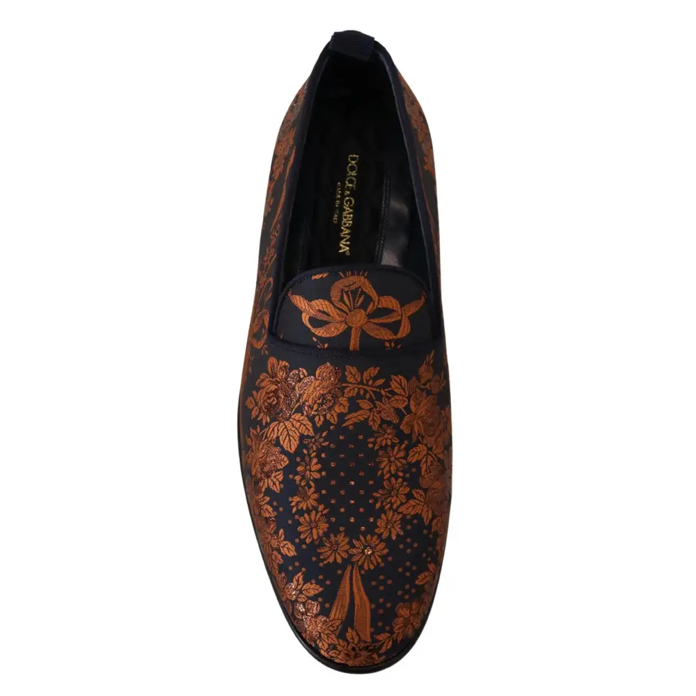 Dolce & Gabbana Blau Rost Floral Hausschuhe Loafers Schuhe