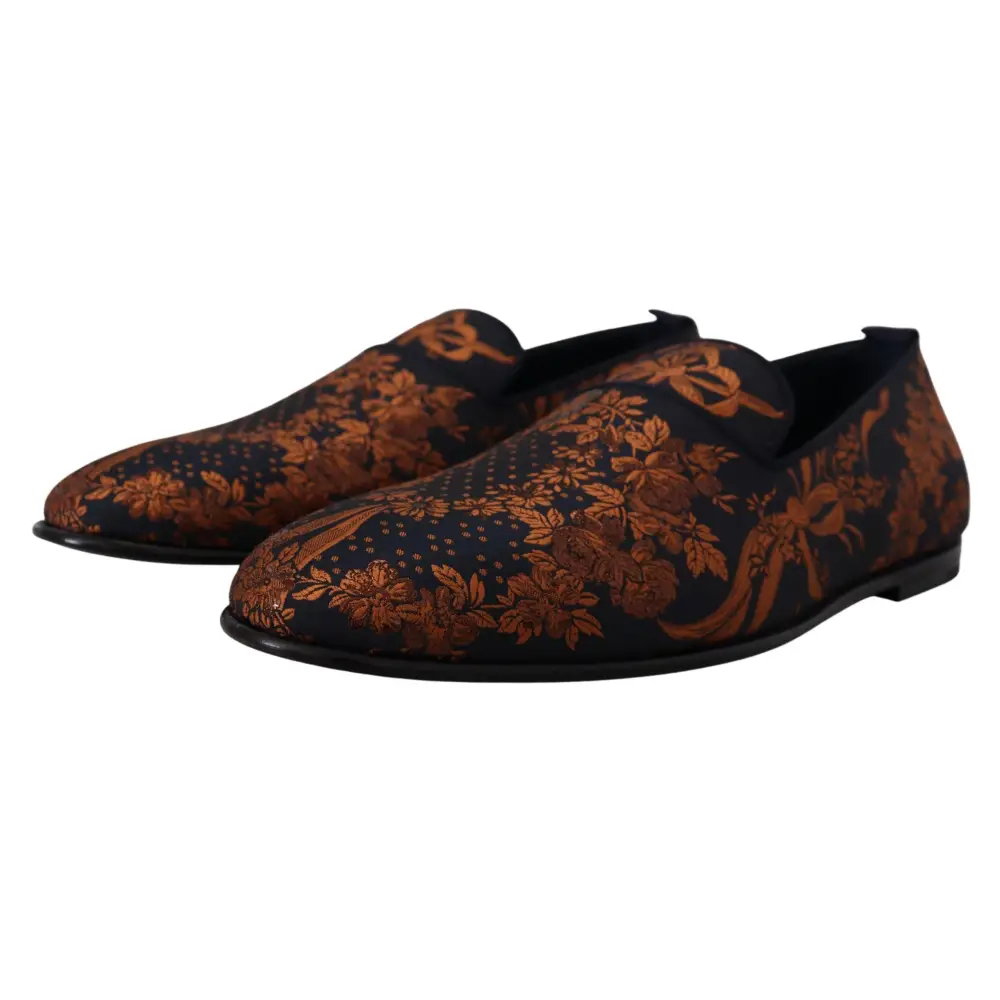 Dolce & Gabbana Blau Rost Floral Hausschuhe Loafers Schuhe