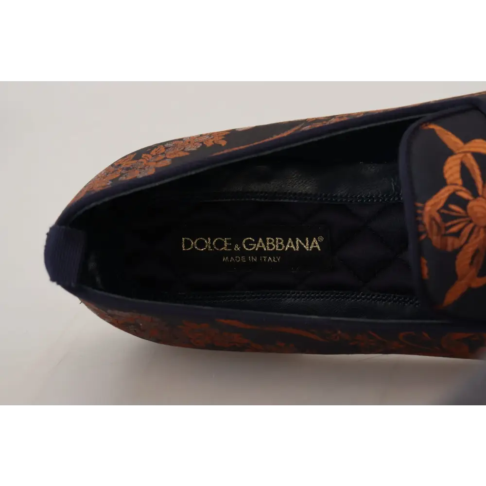 Dolce & Gabbana Blau Rost Floral Hausschuhe Loafers Schuhe