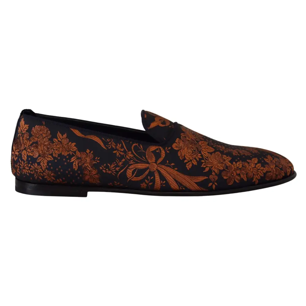 Dolce & Gabbana Blau Rost Floral Hausschuhe Loafers Schuhe