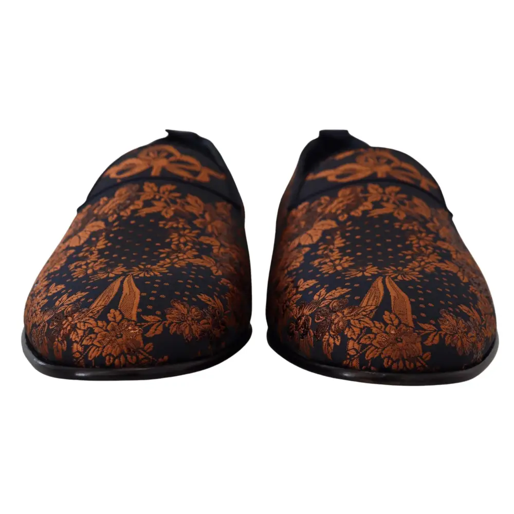 Dolce & Gabbana Blau Rost Floral Hausschuhe Loafers Schuhe