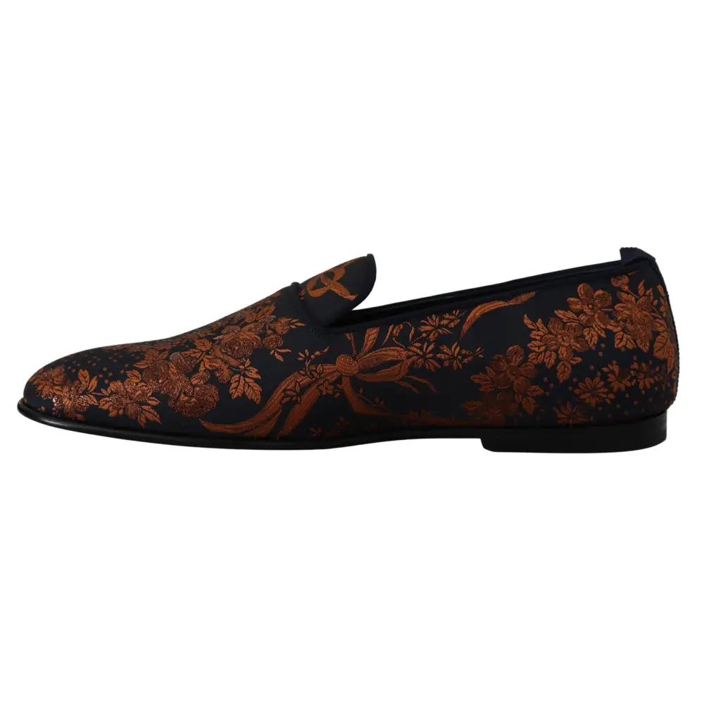 Dolce & Gabbana Blau Rost Floral Hausschuhe Loafers Schuhe
