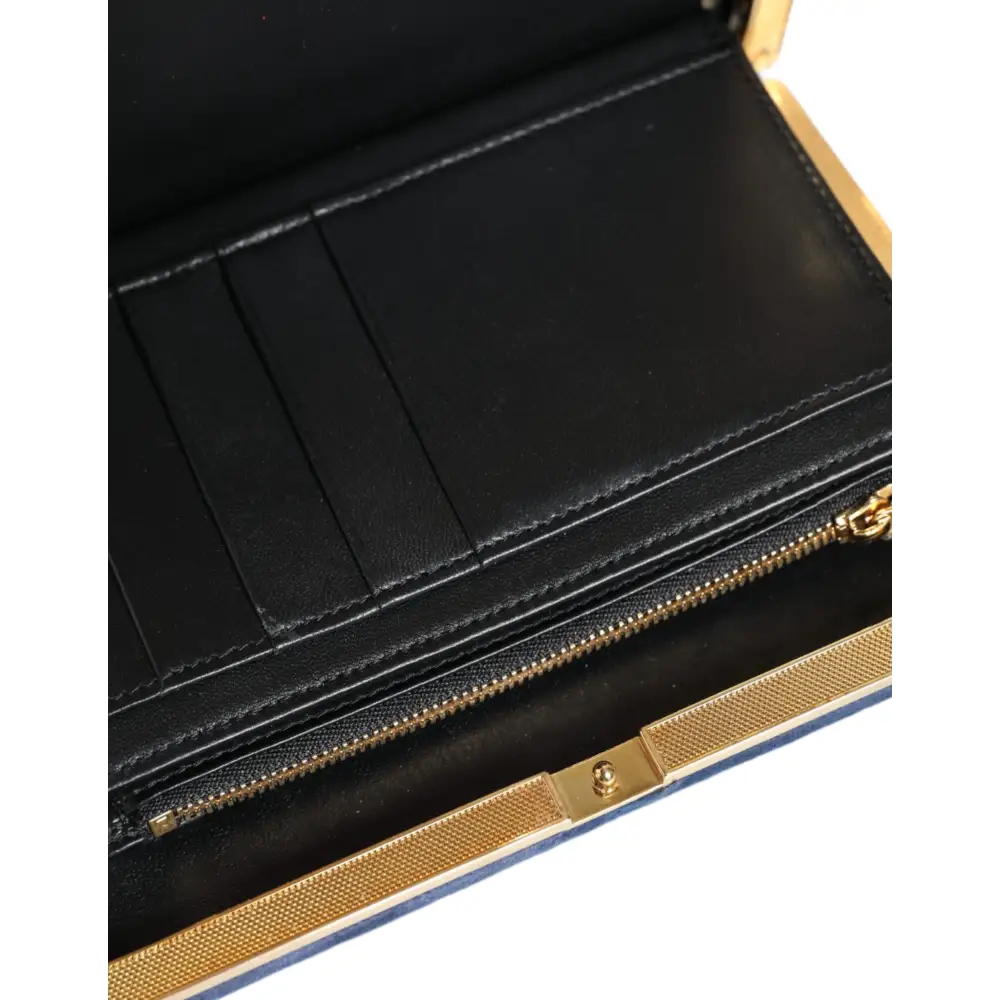 Dolce & Gabbana Blau Samt Gold Rahmen Kupplung Abend Party Handtasche