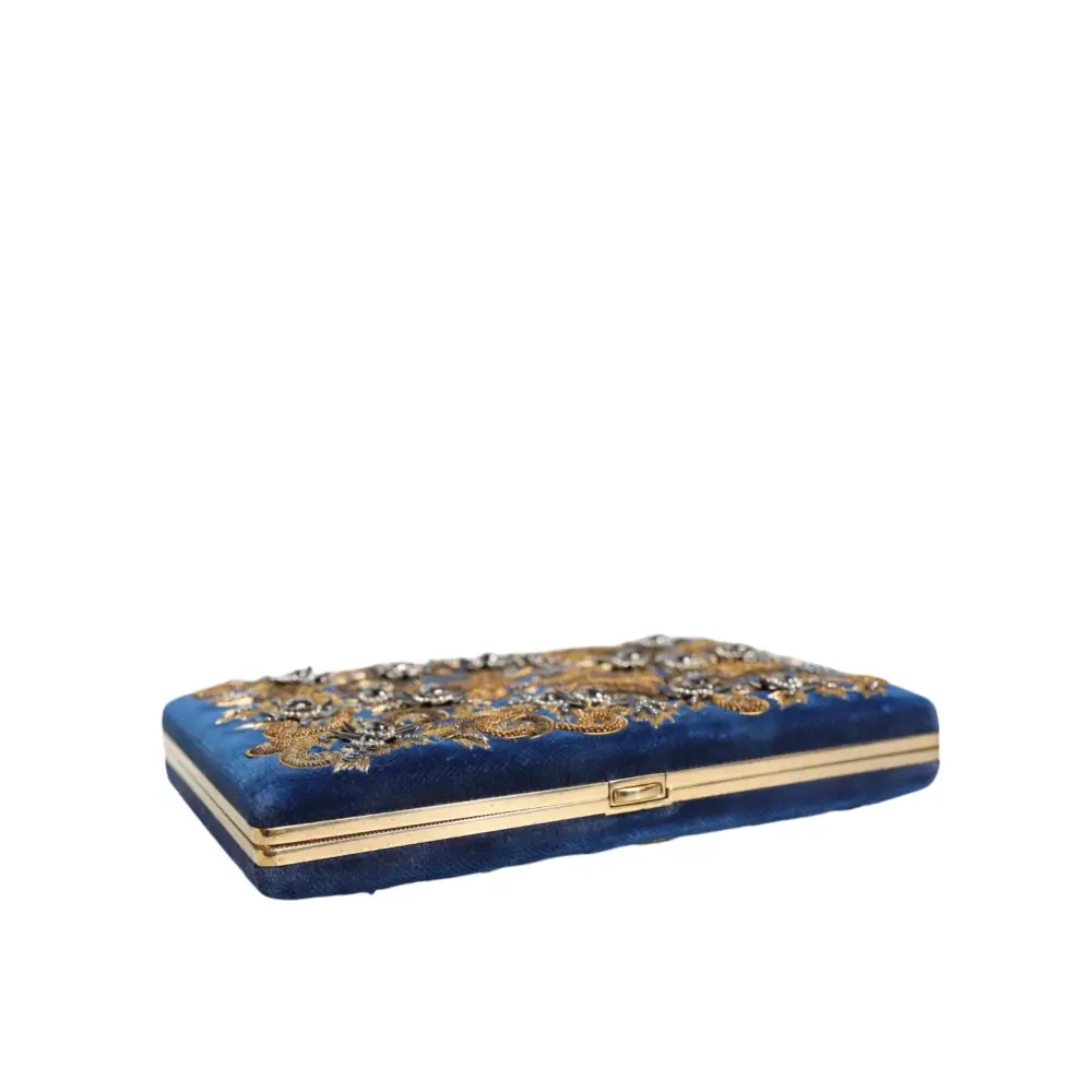 Dolce & Gabbana Blau Samt Gold Rahmen Kupplung Abend Party Handtasche