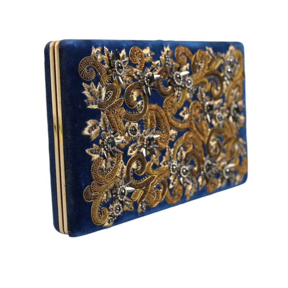 Dolce & Gabbana Blau Samt Gold Rahmen Kupplung Abend Party Handtasche