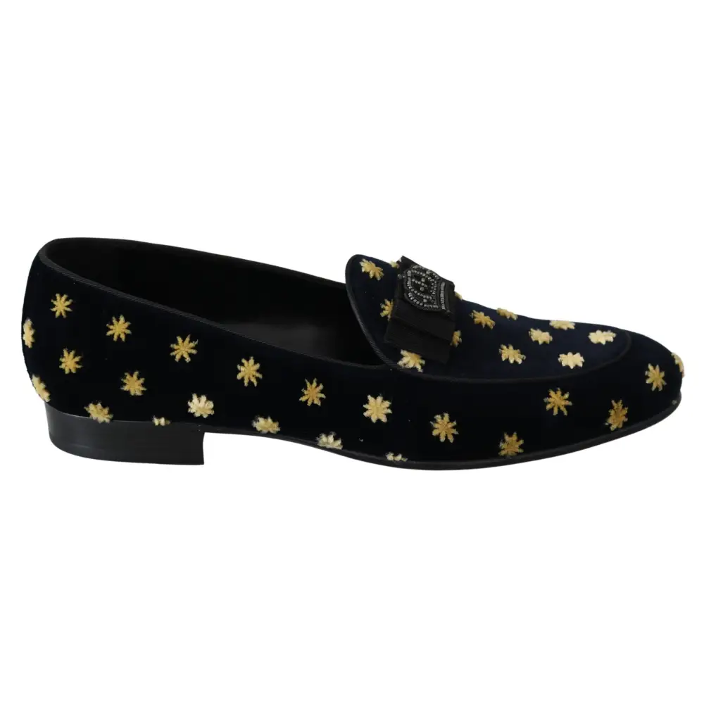 Dolce & Gabbana Blau Samt Krone Hausschuhe Loafers Schuhe - EU39/US6
