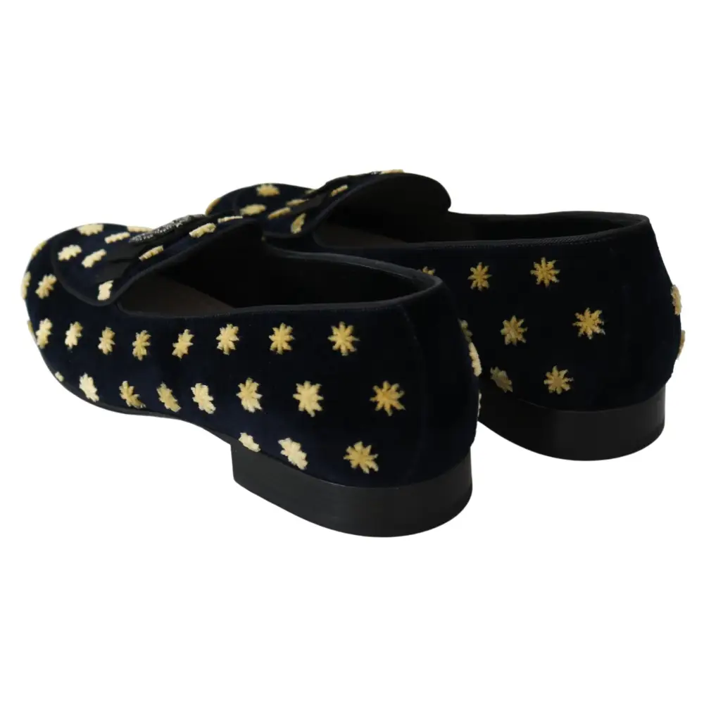 Dolce & Gabbana Blau Samt Krone Hausschuhe Loafers Schuhe - EU39/US6