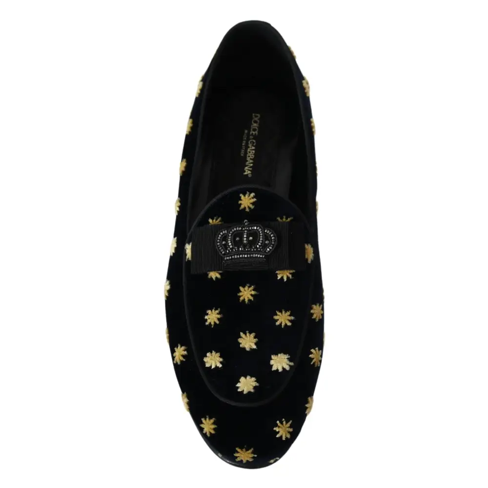 Dolce & Gabbana Blau Samt Krone Hausschuhe Loafers Schuhe - EU39/US6