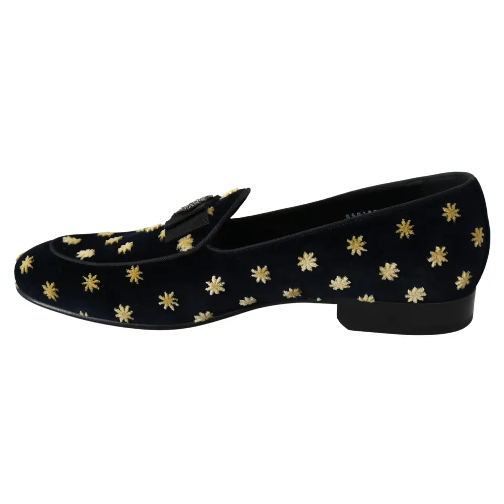 Dolce & Gabbana Blau Samt Krone Hausschuhe Loafers Schuhe - EU39/US6