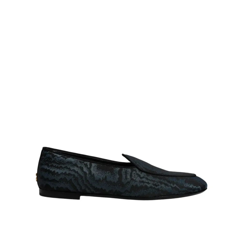 Dolce & Gabbana Blau Schwarz Flats Männer Loafers Kleid Schuhe - EU43/US10