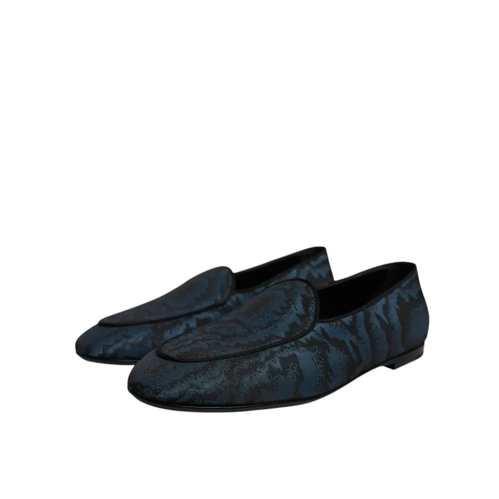 Dolce & Gabbana Blau Schwarz Flats Männer Loafers Kleid Schuhe - EU41.5/US8.5