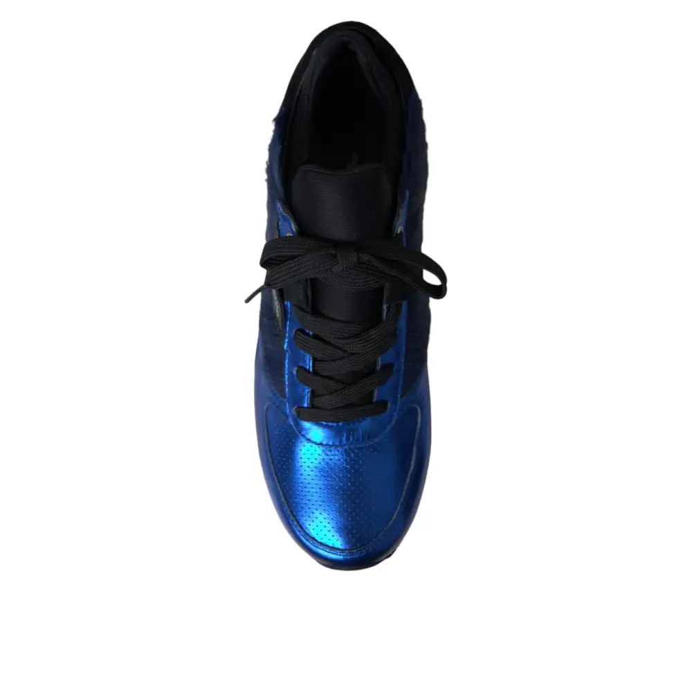Dolce & Gabbana Blau Schwarz Kalb Haar Leder Turnschuhe Schuhe