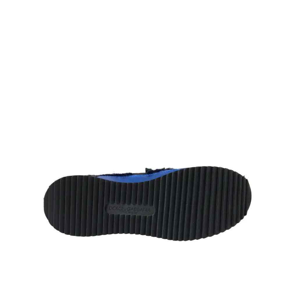 Dolce & Gabbana Blau Schwarz Kalb Haar Leder Turnschuhe Schuhe
