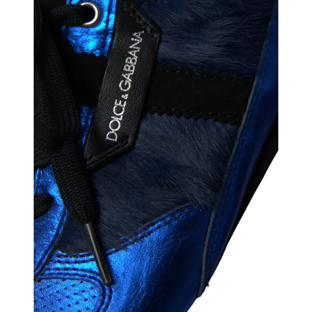 Dolce & Gabbana Blau Schwarz Kalb Haar Leder Turnschuhe Schuhe