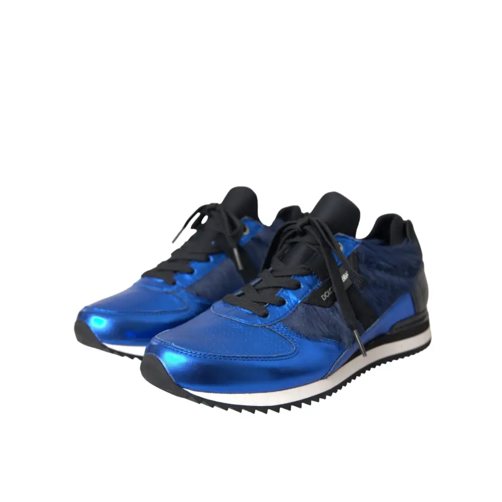 Dolce & Gabbana Blau Schwarz Kalb Haar Leder Turnschuhe Schuhe