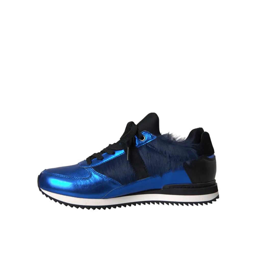 Dolce & Gabbana Blau Schwarz Kalb Haar Leder Turnschuhe Schuhe