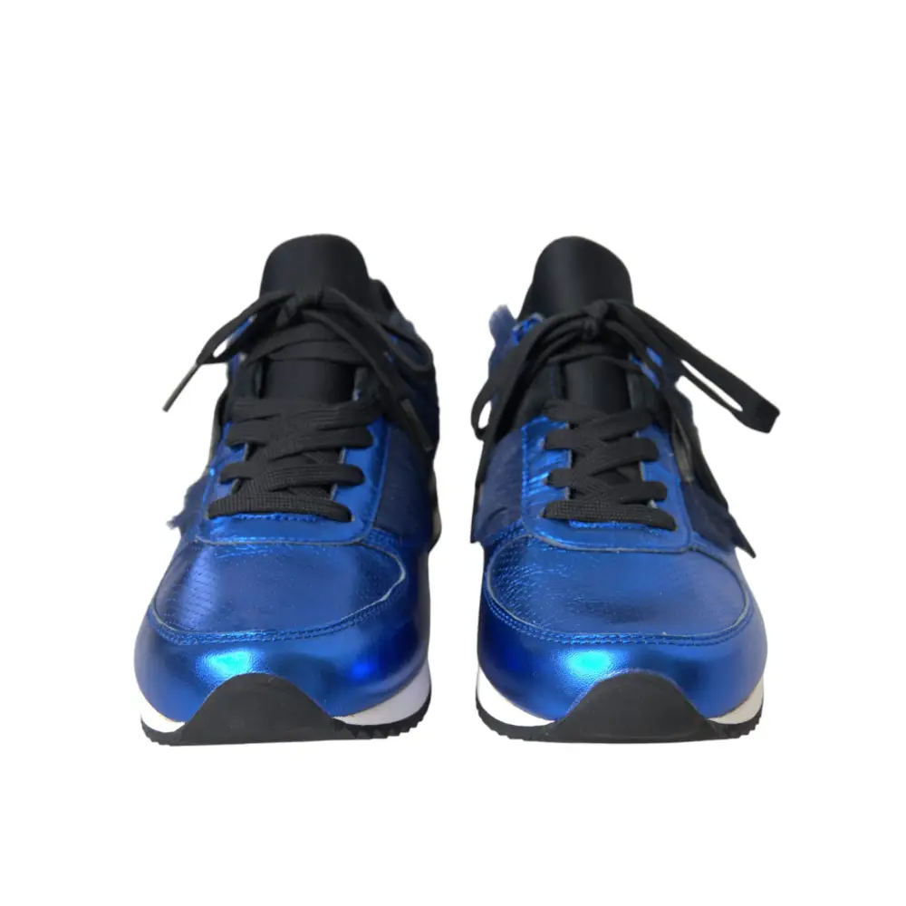 Dolce & Gabbana Blau Schwarz Kalb Haar Leder Turnschuhe Schuhe