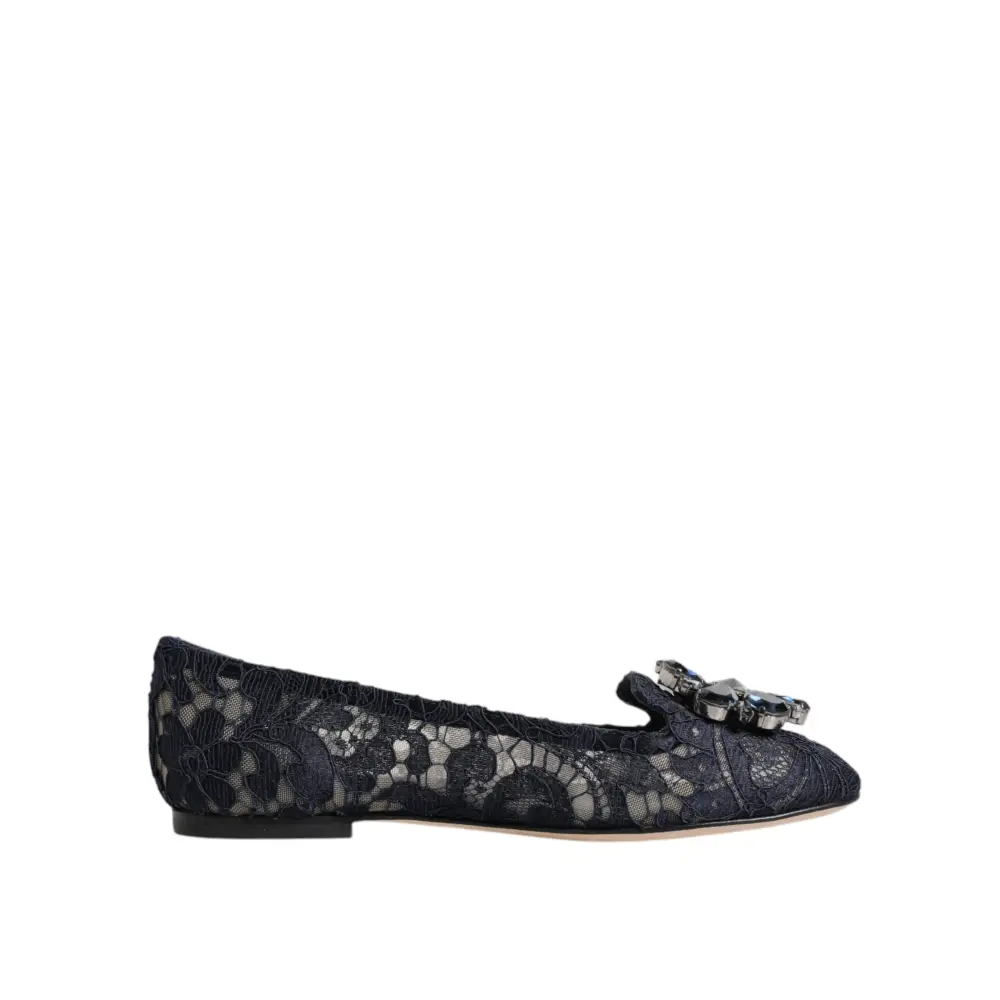 Dolce & Gabbana Blau Taormina Spitze Kristalle Flats Schuhe - EU34/US4.5