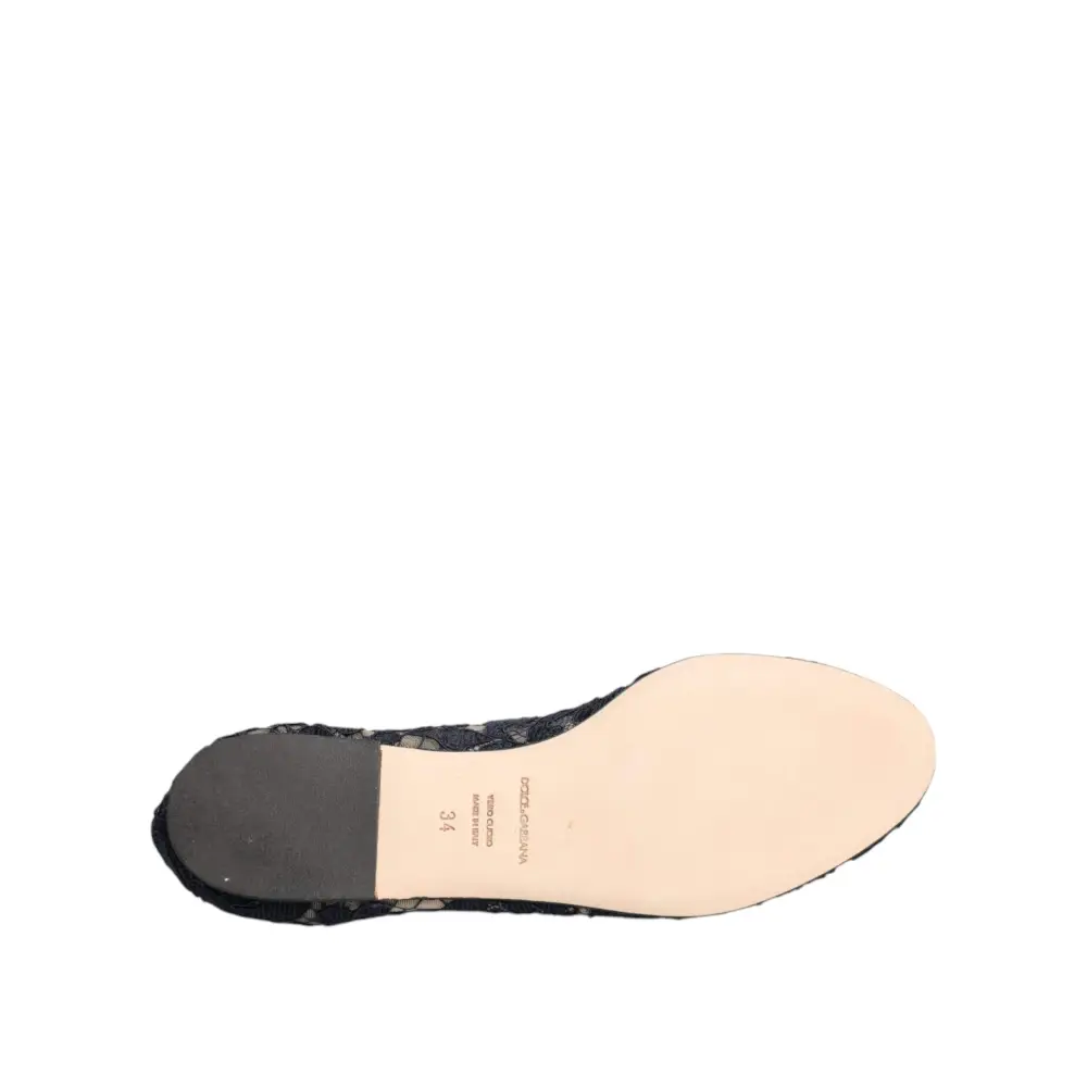 Dolce & Gabbana Blau Taormina Spitze Kristalle Flats Schuhe - EU34/US4.5